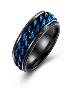 Punk 8mm Spinner Chain Men Rotatable Ring Black Blue Stainless Steel Rotatable Cool Jewelry Party Gift Anel Alliance1439652