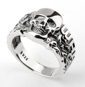 REAL 925 Sterling Silver Skull Ring Skeleton European Punk Cool Street Style for Men Fashion Jewelry3532574