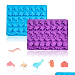 Stampi da forno Sile Sea Animal Stampo gommoso Pesce Delfino Stella marina Cavalluccio marino a forma di cioccolato Gelatina Caramelle Fondente Mod Strumenti di decorazione Dr Dhq1D