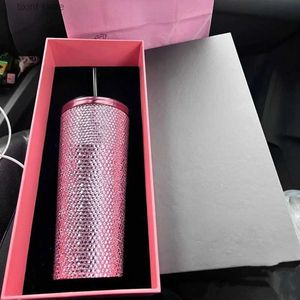 Tumblers Novas meninas coreanas BP Co marca estilo com palha com copo de aço inoxidável diamante gravata copo bebida fria copo café com caixa T240218