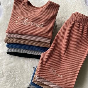 2024 Benutzerdefinierte Kleinkind Kinder Gerippte Stricken Pyjamas Solide Baumwolle Winter Lounge Junge Mädchen Casual Pyjamas Kinder Warme Nachtwäsche 240118