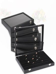 35 x 24 multifunktionale schwarze Kunstleder-Armreif-Armband-Ohrring-Anhänger-Halsketten-Ring-Display-Box-Halter-Schmuck-Vitrine Velve2951551