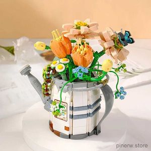 Blocks Mini Watering Can Potted Building Blocks Flowers DIY Plant Bouquet Assembly Toys Suitable for Home Decoration Holiday Gifts