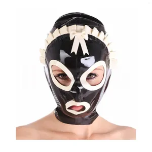 Bras Sets MONNIK Latex Mask Rubber Hood Maid Style For Party Cosplay Halloween Catsuit Club Wear