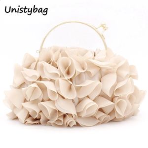 حقيبة القابض المسائية Unistybag الفاخرة الساتان الزهور الزفاف وحقائب اليد مصمم السيدات حقيبة الكتف النسائية 240118