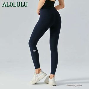 AL0LULU com logotipo leggings de cintura alta mulheres esportes yoga calças leggings de ginástica 2501