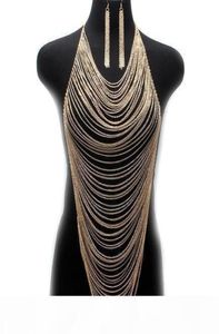 Multilayer Body Chains Earrings Europe Fashion Women Multi Curb Chain Metal Silver Gold Tassel Body Chain Harness Necklace Pendant3222170