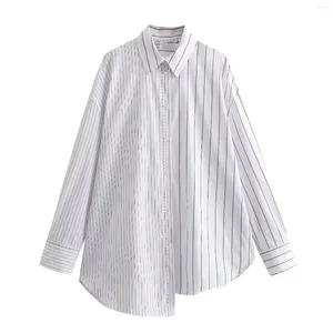 Camicette da donna SuperAen Camicia ampia a righe con pannelli casual in stile europeo e americano 2024