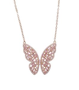 Ожерелья с подвеской в форме кубического циркона в форме бабочки, розовое золото, розовые cz бабочка, очаровательные блестящие колье для женщин, ювелирные изделия3709238
