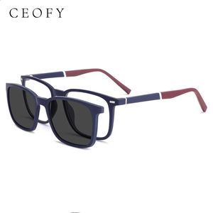 Ceofy Occhiali da vista da uomo 2 in 1 Cappuccio pieghevole su occhiali da sole miopia ottici magnetici Montatura per occhiali C8016 240131