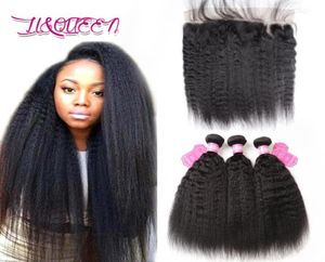 Malaysian Virgin Hair Kinky Straight Human Hair Weave With Frontal Closure Double Weft Malaysian Yaki Hair 4 PcsLot Cheap Weave6703351230