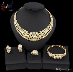 Yulaili Classic African Gold Necklace Earrings Armband Ring Nigerian Wedding Bridal Crystal Smyckesuppsättningar 67589599902941