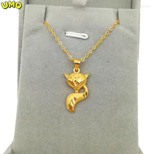 Kedjor Kopiera Real 24K Gold Necklace Fox Pendant Women's Girls 'Small Accessoarer Gift 999 18K Jewelry