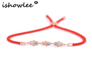 Ishowlee Three Hamsa Hand Charm Bracelets Femme Red Nici Bracelets For Women Gold 585 Friends Prezent Jewelrry SLA2017772330