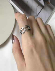 Koreansk stil S925 sterling silver med hål mesh öppen antik vintage ansiktsring liten finger ring6678622