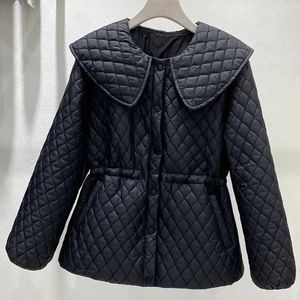 Frauen Trenchcoats Puppe Kragen Licht Unten Baumwolle Jacke Frauen Kordelzug Taille Outwear 2024 Herbst Winter Schwarz Weiß Lose Mantel weibliche