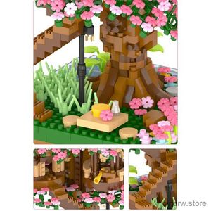 Blocchi 2138 pezzi fai da te scolorimento fiore di ciliegio fiore rosa casa sull'albero treno assemblaggio blocchi di costruzione modello classico set di mattoni bambino