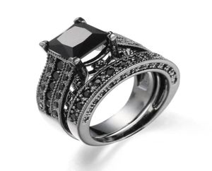 Women Rings Big Black Blue Stone Fashion Wedding Ring Set Engagement Promise Bague Femme Europe Fashion Twoinone Rings80891299034450