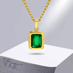 Pendant Necklaces Vnox Delicate Geometric Square For Women Gold Color Stainless Steel With Bling Green White CZ Stone Neck Collar Gift