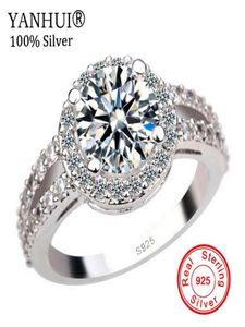 Yanhui 100 925 Pure Silver zaręczynowy Pierścionek zaręczynowy S925 Stamp 2 Carat Cz Diamant Wedding Pierścienie dla kobiet Rozmiar 4 5 6 7 8 9 10 11 YR091 Y183853259