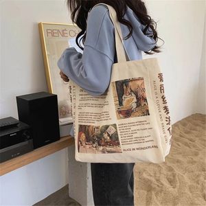 Kadınlar tuval omuz çantası alışveriş çantaları öğrenciler kitap çantası pamuklu kumaş çanta çantaları kızlar için tote çantalar 240125