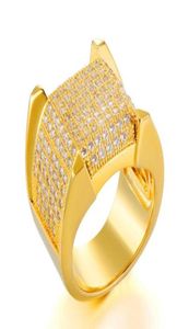 Nowy spersonalizowany 18 -karatowy złoto -plisowane męskie diament mrożony moduł pierścienia sześcienna cyrkonia hip -hop raper różowy pierścień dla mężczyzn prezenty biżuterii fo2402254