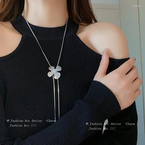 Colares pingentes exagerados charme flor acessórios para mulheres na moda jóias longas borlas pescoço corrente colar de moda coreana