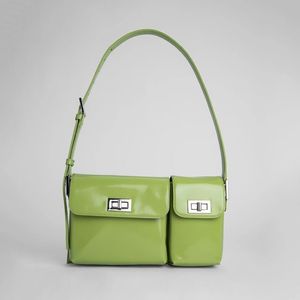2021 лаковая зеленая женская сумка авокадо, летняя яркая кожаная сумка под мышками, модная индивидуальная прямоугольная сумка с несколькими карманами ba241r