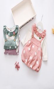 Newborn Kids Baby Girls clothes Plaid strap Ruffle Skirts round neck long sleeve solid Shirt 2pc Toddler lovely Outfits5278735