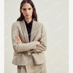 Designer Women Blazers Brunello Jacket Spring Linen Light Brown Long Sleeve Leisure Suit