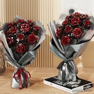 Bloki Creativ romantyczne róże bukiet nieśmiertelne bloki budulcowe kwiatowe domowe biurko dekoracja rośliny montaż cegiełki