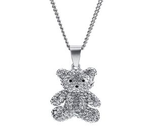 Masculino feminino strass urso pingente colar moda hip hop jóias ouro prata aço inoxidável corrente punk designer colares para m5825398