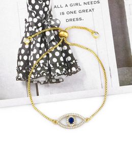 Snygg enkel stil bling vit CZ Pave Color Evil Eye Gold Charms Justerbar länk Braclet för kvinnor Dainty Gift20219664872