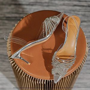 Marka yüksek topuklu kadın sandalet kristal rhinestones gelin düğün ayakkabı seksi sivri şeffaf topuklu kadınlar pompalar zapatos mujer 240129