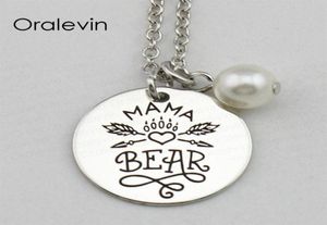 Fai da te MAMA BEAR Inspirational Mano timbrata con incisione con pendente con ciondolo Collana in metallo color argento Gioielli 18 pollici 22 mm 10 pezzi / lotto 2616165