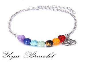 7 Chakra Vera Pietra Guarigione Pietra preziosa di cristallo Perline Bracciale regolabile in pietra naturale per le donne Interi gioielli di moda4659274