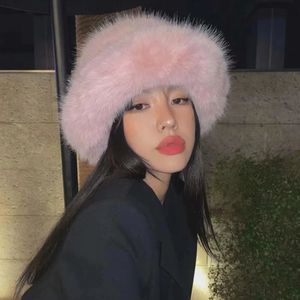 est fluffy faux fur bucket hat women rabbit暖かい厚いぬいぐるみ冬女性贅沢なファッションパーティーパナマ漁師キャップ240130