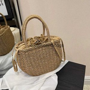 Totes Drawstring Straw Bag for Women Top Handle Bag Summer Beach Woven Boho Bag Rattan Large Capacity Tote Bag Ladies Shopper ClutchH24219