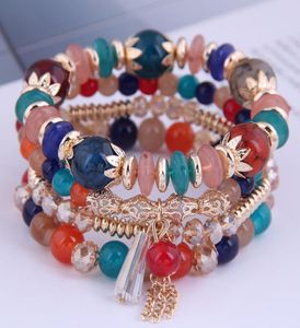 4 pçsset bohemia pulseiras de pedra cristal para mulheres bijoux borla correntes charme frisado pulseira femme jóias 20218598903