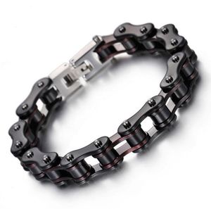 1016mm di larghezza Ragazzi Mens Catena Rosso scuro Nero Biker Bicicletta Motore Moto Link Bracciale a catena in acciaio inossidabile 316L Intero regalo2921037