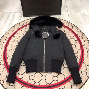 Luxuriöse Elch-Daunenjacke, Designer-Winterjacken, Damen, langer Puffermantel, Windjacke, echter Wolfspelz, Kapuzenparka, winddichter, knöchelwarmer Mantel, Schwarz