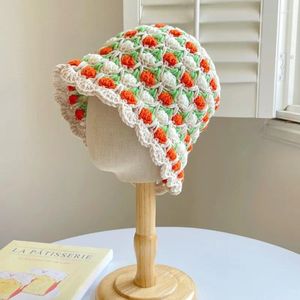 Berets Korean Hand-woven Contrasting Wool Hat Women's Autumn And Winter Big Head Tulip Knitted Hast Versatile Warm Bucket Cap