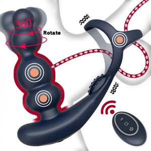 Fjärrkontroll manlig prostata massager vibrator 360 ° rotera leksaksring pluggar onanator dildo anal rumpa sexplugg bärbar 240202
