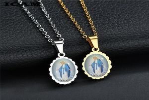 Naszyjniki wiszące ICAM Katolicki Rhinestone Oval Modlitwa Virgin Mary Naszyjnik Matki Bożej of Guadalupe Medal Coin Amulet2858803