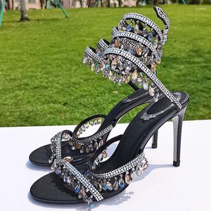 Sandali con tacco a spillo in cristallo da sposa alti scarpe da festa formali con cinturino alla caviglia abito da sera firmato da donna