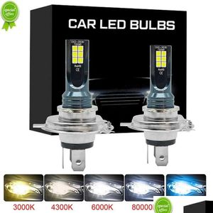 Car Headlights 2Pcs H4 H7 Led Headlight H11 H8 H9 H1 H3 Fog Light Bbs 9005 9006 Hb3 Hb4 Driving Running Lamps 12000Lm 12V 6000K Dr D Dhuud