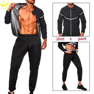Lazawg sauna takım elbise Erkekler ter tozluk pantolon kilo kaybı set ceket egzersiz zayıflama üst pantolon vücut şekillendirici yağ spor salonu 240129