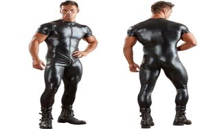 Catsuit Costumes Sexy Males PU Leather Catsuit For Men Tight Skin Full Bodysuit Jumpsuit Front Zipper Open Crotch Latex Zentai Sui9227701