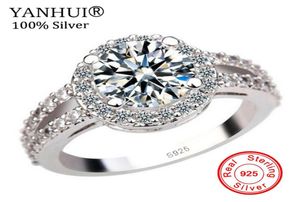 Yanhui 100 925 Pure Silver zaręczynowy Pierścionek zaręczynowy S925 Stamp 2 Carat Cz Diamant Wedding Pierścienie dla kobiet Rozmiar 4 5 6 7 8 9 10 11 YR091 Y183167330