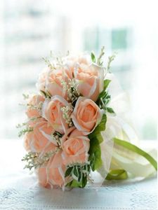 Emulational Champagne Rose Sposa Matrimonio Holding Fiore Sposa Bouquet da sposa 18 fiori Bouque De Noiva3323102